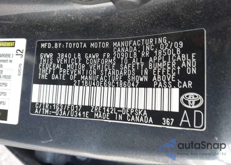 2009 Toyota Corolla S z USA, uszkodzony, nr VIN 2T1BU40E69C186047